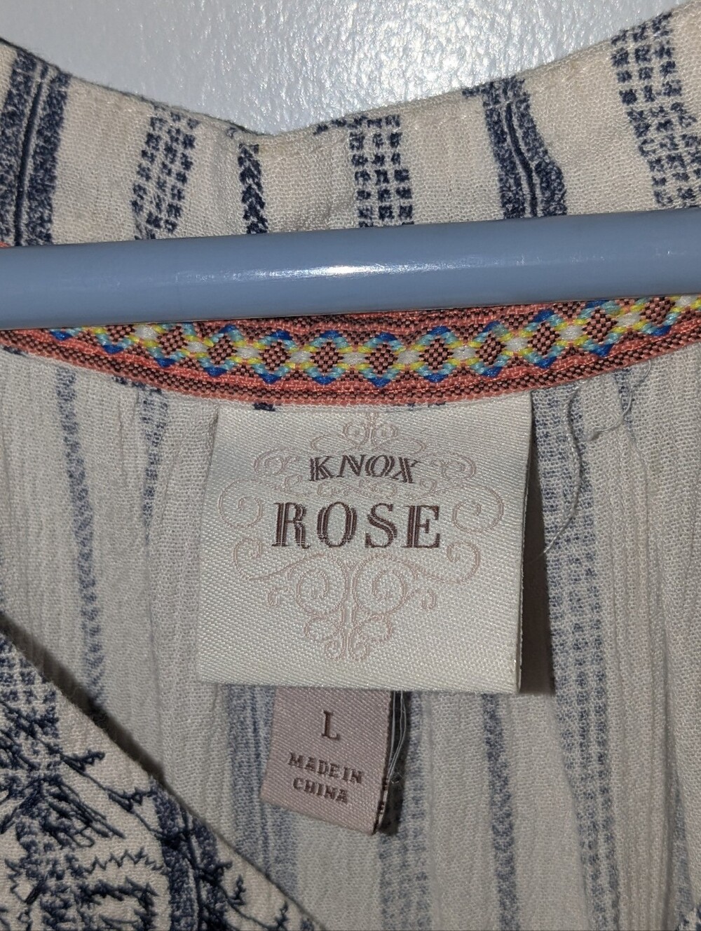 Knox Rose Cream and Black Striped V-Neck Embroidered Blouse - Picture 3 of 4